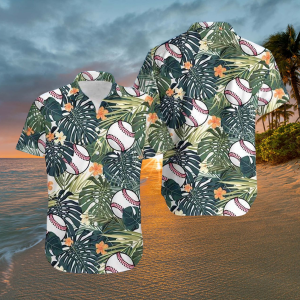 Baseball Hawaiian Shirt for Men – Tropical Leaf and Flower Print Aloha Shirt