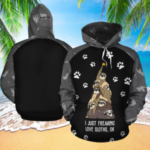 Freaking Love Sloth All Over Hoodie, Animal Sloth Lover