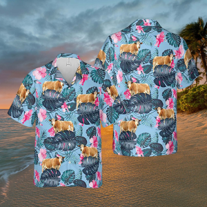 Simmental Cow Hawaiian Shirt, Blue Hibiscus Farm Animal Shirt, Tropical Cow Shirt for Men Women, Summer Vacation Beach Hawaiian Shirt
