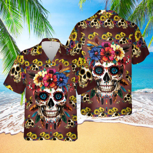 Skull Sunflower Hawaiian Shirt, Skull Lover Summer Shirt, Mexico Hawaii Shirt, Gift for Skull Lovers
