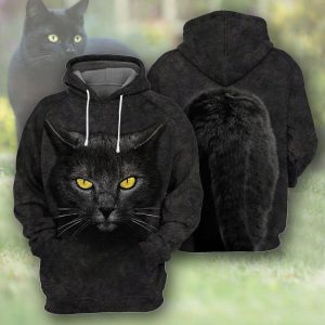 Unisex Cat Loves Darkness All Over Hoodie, Black Cat Hoodie