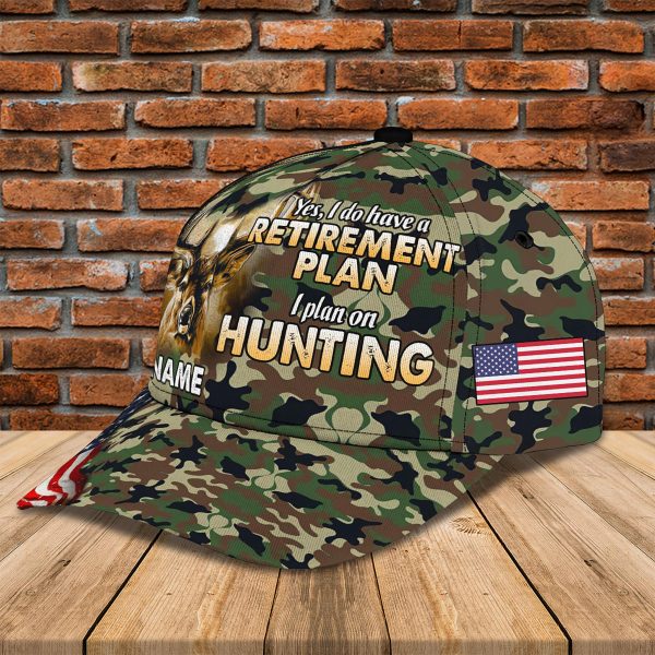 Personalized Deer Hunting Retirement Cap – Custom Name 3D Camo Hat with American Flag – Funny Hunting Gift for Men - Image 2